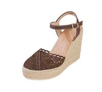 Generisch Espadrilles confortables en lin tressé pour femme - Style bohème - Sandales compensées à talon compensé - Sandales compensées fermées avec talon - Chaussures d'été