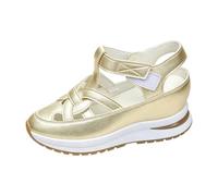 Generisch Espadrilles décontractées pour femme avec motif perforé, semelle intérieure surélevée, design à plateforme confortable pour un usage quotidien, or, 38 EU