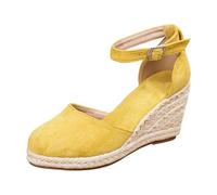 Generisch Espadrilles pour femme avec talon compensé et sangle de cheville - Sandales compensées fermées pour les fêtes d'été, le bureau ou les balades en ville., Style M15 jaune, 40.5 EU