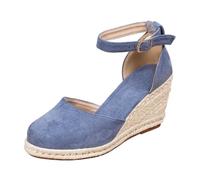 Generisch Espadrilles pour femme avec talon compensé et sangle de cheville - Sandales compensées fermées pour les fêtes d'été, le bureau ou les balades en ville., Style M06 bleu, 41.5 EU