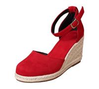 Generisch Espadrilles pour femme avec talon compensé et sangle de cheville - Sandales compensées fermées pour les fêtes d'été, le bureau ou les balades en ville., Style M13 rouge, 36 EU