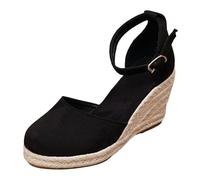 Generisch Espadrilles pour femme avec talon compensé et sangle de cheville - Sandales compensées fermées pour les fêtes d'été, le bureau ou les balades en ville., Style M03 noir, 41 EU