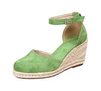 Generisch Espadrilles pour femme avec talon compensé et sangle de cheville - Sandales compensées fermées pour les fêtes d'été, le bureau ou les balades en ville., Style M08 vert, 37 EU