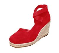 Generisch Espadrilles pour femme avec talon compensé et sangles croisées - Sandales à plateforme avec capuchon fermé et semelle en raphia | Chaussures d'été classiques pour un look élégant, Style K04