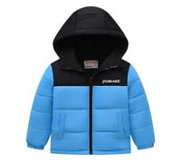 Generisch Et les filles moyennes et grandes en hiver Bloquer les loisirs Broderie Capuche épaisse Coupe-vent Veste doublée de coton Une dame dans l'étranger, bleu, 8-9 ans