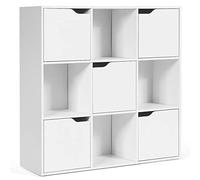 Generisch Étagère de Bureau avec 5 Portes et 9 Compartiments, étagère sur Pied, bibliothèque, étagère de Rangement pour Salon, Chambre à Coucher, 90 x 29 x 90 cm, Blanc