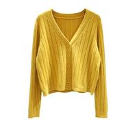 Generisch Étole vieux rose pour femme, tendance, léger, doux, fin, manches longues, ouvert sur le devant, décontracté, respirant, couvre-plumeau, pull oreilles de chat, jaune, L