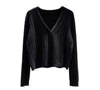 Generisch Étole vieux rose pour femme, tendance, léger, doux, fin, manches longues, ouvert sur le devant, décontracté, respirant, couvre-plumeau, pull oreilles de chat, Noir , L