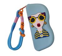 Generisch Étui à lunettes pour femme | Étui à lunettes de soleil amusant pour filles | Étui en silicone souple avec fermeture éclair et dragonne portable pour lunettes de soleil voyage camping, bleu