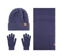 Generisch Europe les États-Unis Hiver Bonnet tricoté Écharpe Gants Trois pièces Polaire épaisse Cache-oreilles Chaud Bonnet tricoté, Marine, taille unique