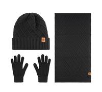 Generisch Europe les États-Unis Hiver Bonnet tricoté Écharpe Gants Trois pièces Polaire épaisse Cache-oreilles Chaud Bonnet tricoté, Noir , taille unique