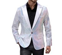 Generisch European Men's Sequin Performance Dress Suit Nightclub Men's Emcee Suit Jacket, Blanc., XL