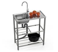 Generisch Évier de jardin portable en acier inoxydable - Évier de cuisine extérieur autonome avec étagère et robinet, facile à nettoyer, idéal pour l'intérieur et l'extérieur, 42 cm de profondeur