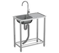 Generisch Évier de jardin portable en acier inoxydable - Évier de cuisine extérieur autonome avec étagère et robinet, facile à nettoyer, idéal pour l'intérieur et l'extérieur, 42 cm de profondeur