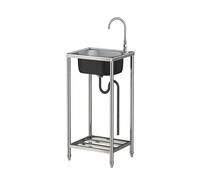 Generisch Évier de jardin portable en acier inoxydable - Évier de cuisine extérieur autonome avec étagère et robinet, facile à nettoyer, idéal pour l'intérieur et l'extérieur, 42 cm de profondeur