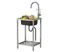 Generisch Évier en acier inoxydable pour le camping et le jardin - Lavabo autoportant, multi-usage, idéal pour la cuisine et le nettoyage mobiles
