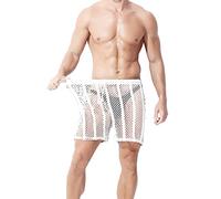 Generisch Fancy Full Marks Culotte droite à rayures en maille filet ventilée Motion Flat Angle court pour homme, Blanc., S