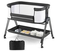 Generisch FANTASK Lit bébé 2 en 1 Pliable et Portable avec 7 hauteurs réglables, Matelas et Sac de Transport et Sangles, lit de Voyage réglable pour Nouveau-né à 6 Mois (Gris foncé)