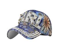 Generisch Féminin - Décontracté - Perceuse - Imprimé floral - Casquette de baseball réglable - Visière - Étoile - Chapeaux et casquettes pour hommes, bleu, taille unique