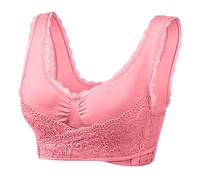 Generisch Femme Avant Boucle Bord Dentelle Sans Anneau en Acier Mouvement Fronçage Sans Couture Ajustement Yoga Sommeil Grand Soutien-Gorge Offres Septembre, Rouge pastèque, L