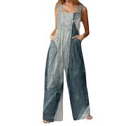 Generisch Femme Combinaison Élégant Femme Été Décontracté Lâche Sans Manches Patchwork Deux Poches Combinaison Imprimé Floral Boho Jambe Large Bavoir, gris, M