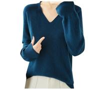 Generisch Femme Couleur Unie Manches Longues Pull Tricoté Top Pull en Laine Pull Pull de Base pour Femmes Tunique Taille 56, bleu foncé, XXL