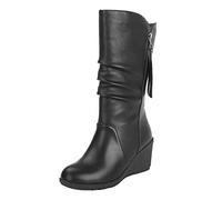 Generisch Femme et Hiver Rond - Talon Carré - Vin - Train - Coin - Bottes Milieu Jack 40, Noir , 40 EU