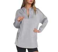 Generisch Femme / Hiver Half Zip Hoodie - Sweat-Shirt Pull Col Haut Zippé Gilet Femme avec, gris, XXL