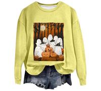 Generisch Femmes 2024 Halloween Hiver Citrouille Âme Imprimé No Hat Sport Tops Noir Pull Femme, jaune, M