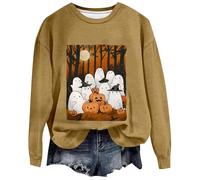 Generisch Femmes 2024 Halloween Hiver Citrouille Âme Imprimé No Hat Sport Tops Noir Pull Femme, kaki, XXL