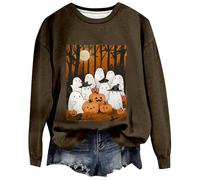 Generisch Femmes 2024 Halloween Hiver Citrouille Âme Imprimé No Hat Sport Tops Noir Pull Femme, marron, XXL