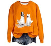 Generisch Femmes 2024 Halloween Hiver Tendance Featured Soul Printed No Hat Sports Tops Veste de sport Serrée Femme, Orange, L