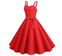 Generisch Femmes Casual Sans Manches Années 1950 Ménagère Soirée Robe de Soirée Robes pour Femmes, rouge, L