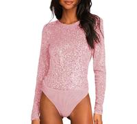 Generisch Femmes Couleur Unie Col Balançant Cavité Hors Femmes Combinaison Discothèque Brillante Amincissante Combinaison pour Femmes, Rose, M