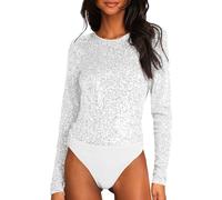 Generisch Femmes Couleur Unie Col Balançant Cavité Hors Femmes Combinaison Discothèque Brillante Amincissante Combinaison pour Femmes, argenté, L