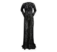 Generisch Femmes Enceintes Photographier Longue Robe en Dentelle Femmes Enceintes Robe de Foulard en Dentelle Ouverte Avant, Noir , L