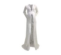 Generisch Femmes Enceintes Photographier Longue Robe en Dentelle Femmes Enceintes Robe de Foulard en Dentelle Ouverte Avant, Blanc., XL