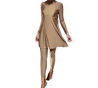 Generisch Femmes Été Burkini Musulmane Féminin Deux Pièces Maillot de Bain Manches Longues Plage Maillot de Bain, kaki, S