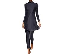 Generisch Femmes Été Burkini Musulmane Femme Deux Pièces Maillot de Bain Manches Longues Plage Maillot de Bain avec Plissé, bleu, M