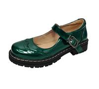 Generisch Femmes Europe et les États Frontières Sources Bouche Plate Épaisseur Fond Suspendu Boucle Unique Chaussures en Cuir Chaussures Décontractées Dirndl Chaussures Femmes Noir, vert, 35 EU