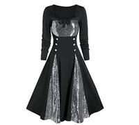 Generisch Femmes Grande Taille Robe Dentelle Panneau Patchwork Manches Longues Ligne Sweetheart Décolleté Vêtements Amples, Noir , XL