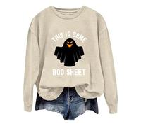 Generisch Femmes Halloween Fashion Specterprint Sweat à capuche à manches longues avec col rond Robe d'hiver Femme Grandes Tailles, beige, L