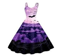 Generisch Femmes Imprimé Halloween sans manches Femme au foyer des années 1950 Soirée Robe de bal Robe Femme Dentelle, Rose, M