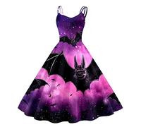Generisch Femmes Imprimé Halloween sans manches Femme au foyer des années 1950 Soirée Robe de bal Robe Femme Dentelle, lilas, L