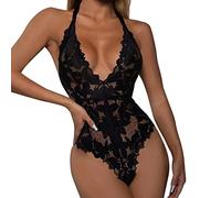 Generisch Femmes Lingerie Dentelle Dos Nu Lanyard Sous-vêtements Liés Serrés en Dentelle Grenouillère Sous-vêtements, Noir , M