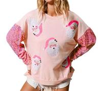 Generisch Femmes Manches Paillettes Noël Paillettes Imprimé Pull à Manches Longues Femmes Allaitement Pull Femme Hiver, Rose, XXL