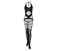 Generisch Femmes Mesh Bodysticking résille Lingerie Manches Longues Combinaison Vêtements de Nuit Confortable à porter, Noir , taille unique