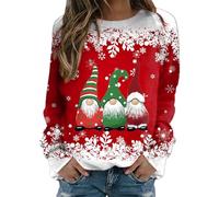 Generisch Femmes Noël Manches Longues Col Rond Mode Décontracté Pull Sweatshirt, rouge, L