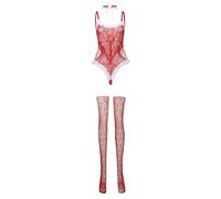 Generisch Femmes Noël Rouge Haute Élasticité Rouleau Et Pour Femmes Ensembles de Lingerie 2026 Lingerie Rave Avec Bas Soutien-gorge érotique, rouge, taille unique