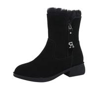 Generisch Femmes Printemps et Automne Hiver à la Mode Épais Velours Épais Fermeture éclair Tube Mid Tube Plat Non Épais Chaussures en Coton Mid Tube Milieu Tasse à Bouton Militaire, Noir , 39 EU